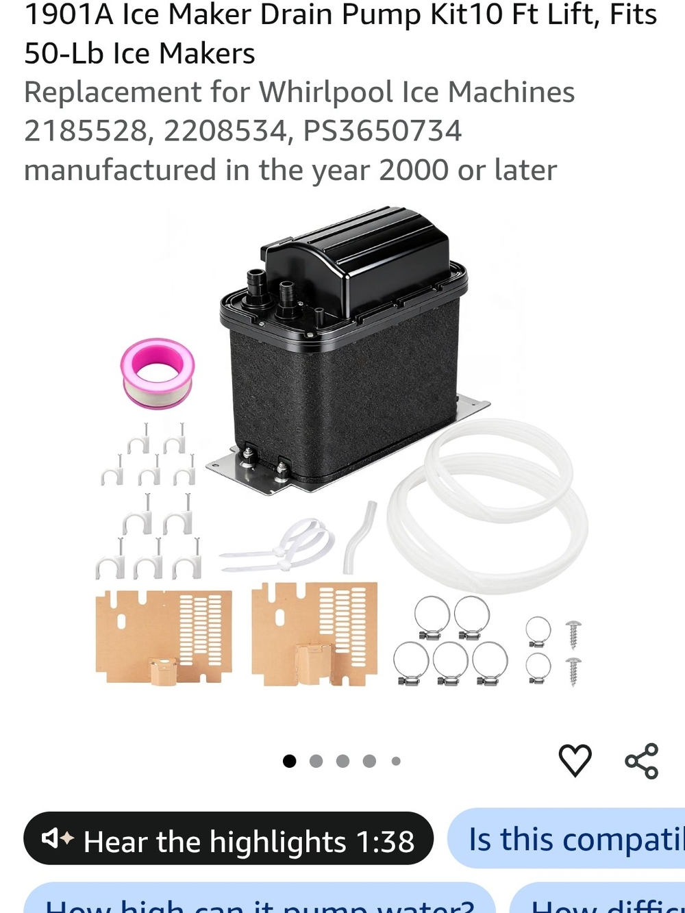 Universal Ice Maker Drain Pump Kit - Black